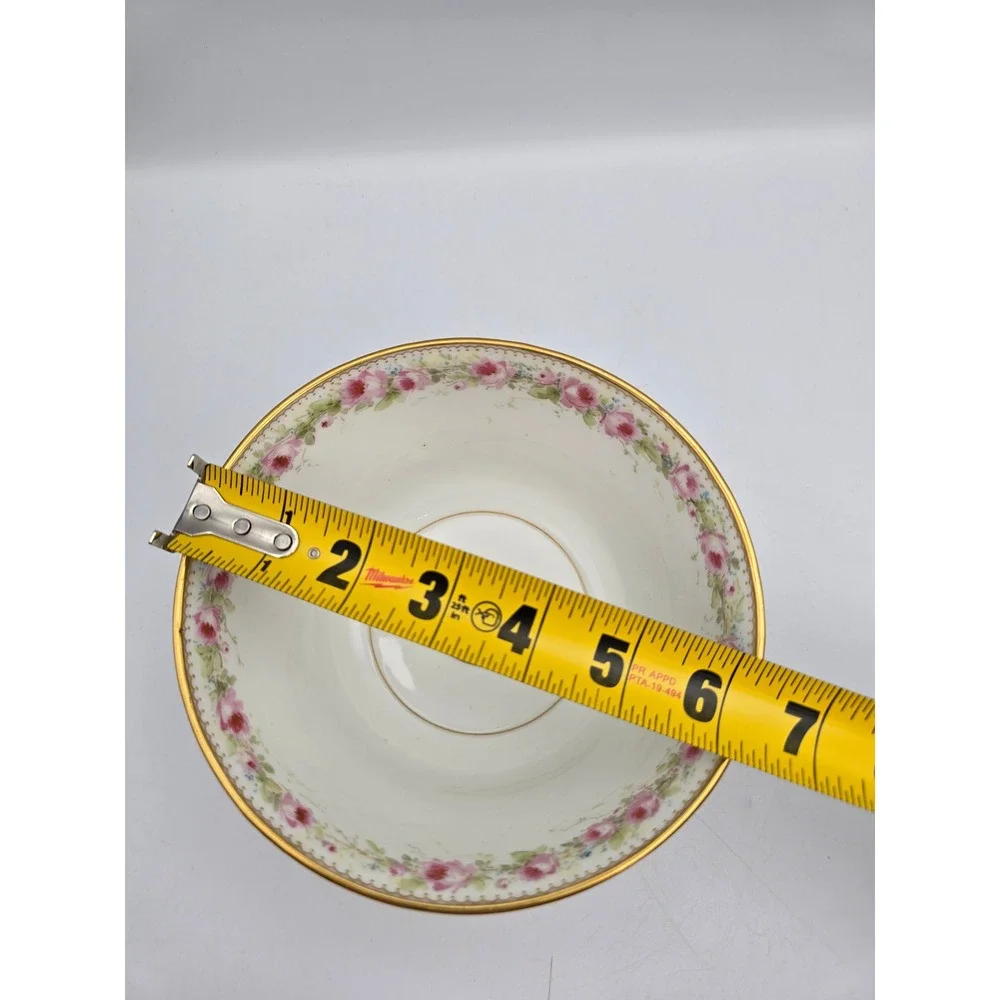 Antique Hand Painted Porcelain Bowl 1896 Pink Roses‎ Gold Gilt Victorian - Picture 8 of 12